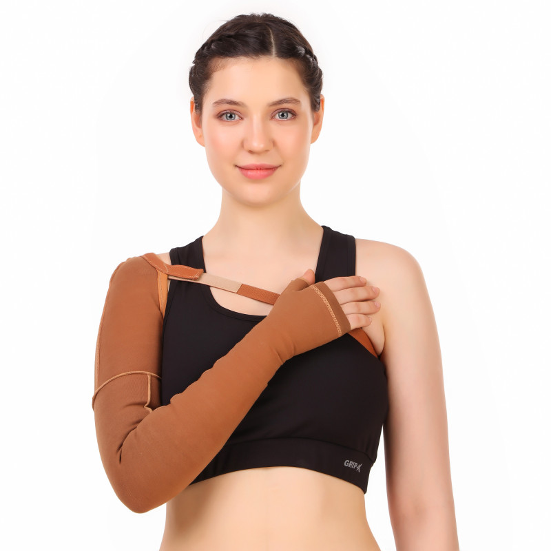 Medilink Compression Arm Sleeve with Shoulder Strap | Arm Swelling Support, Lymphedema Care, Compression Support, Circulation Support & Post-Surgical Recovery | Unisex